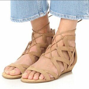 Sam Edelman Size 10 Gemma Lace-Up Gladiator Sandal Tan Natural Geometric cutout